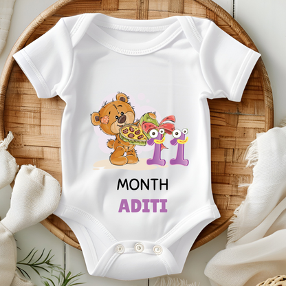 Teddy 12 Months Bday Romper With Custom Baby Name