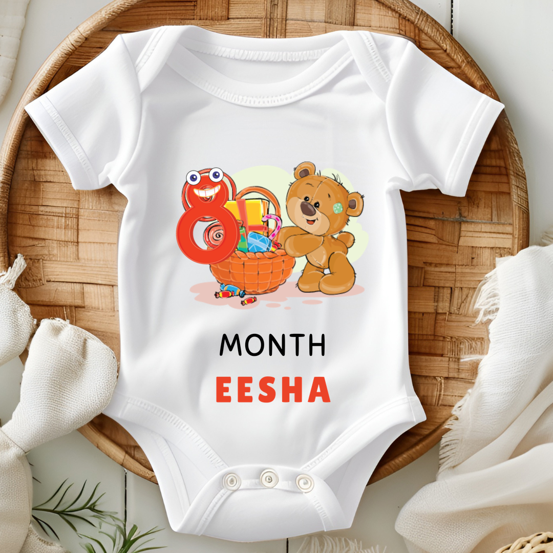 Teddy 12 Months Bday Romper With Custom Baby Name