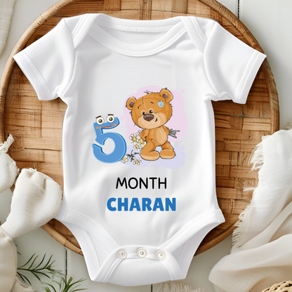 Teddy 12 Months Bday Romper With Custom Baby Name