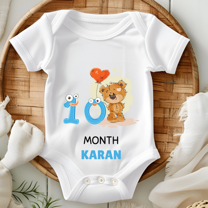 Teddy 12 Months Bday Romper With Custom Baby Name