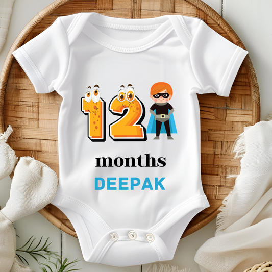 Superhero Twelve Month Milestone With Custom Baby Name - Romper