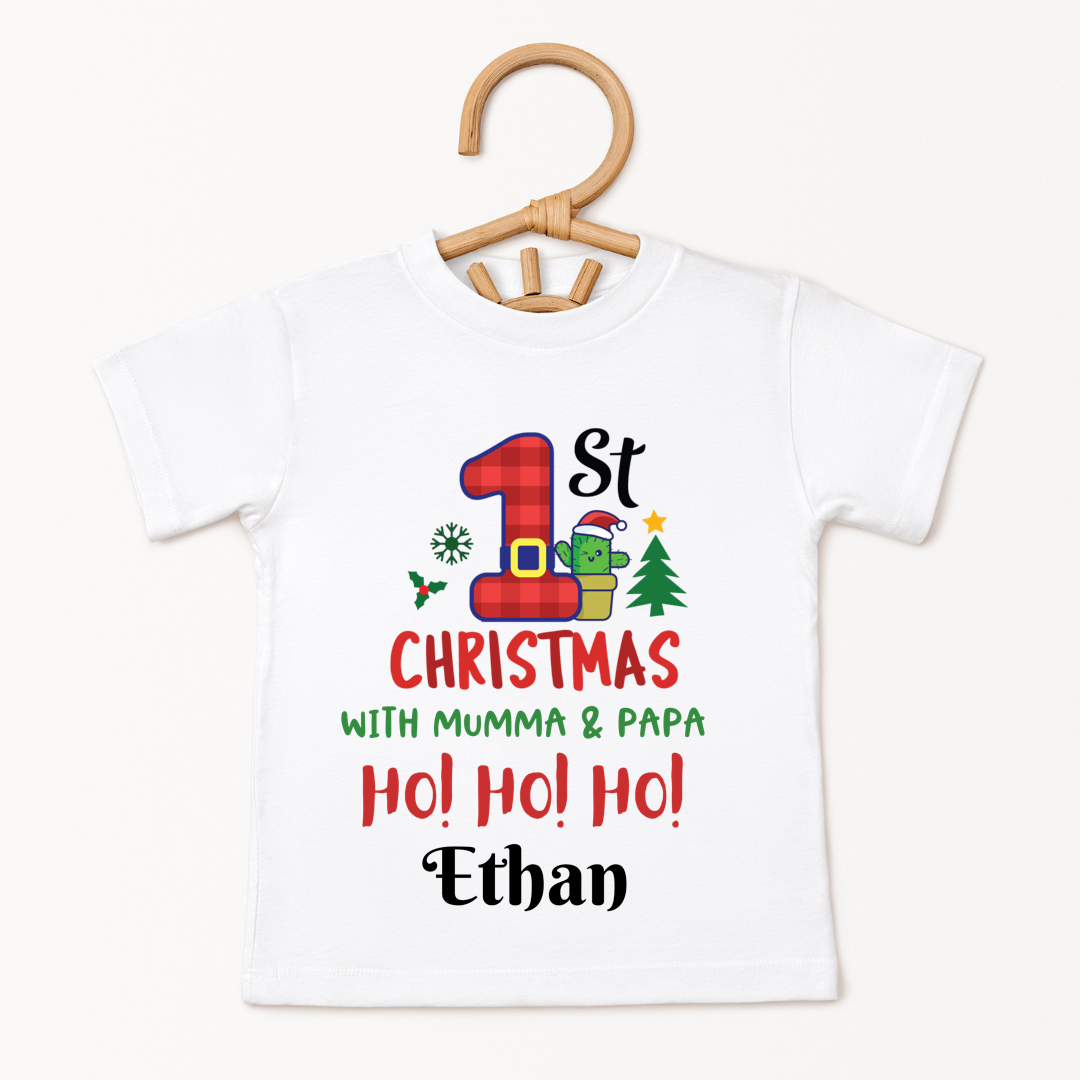 1st Christmas With Mama & Papa - Custom Kids Tee