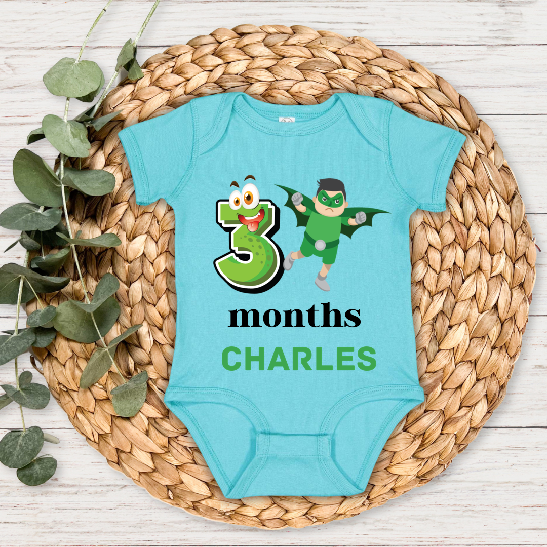Superhero Three Month Milestone With Custom Baby Name - Romper