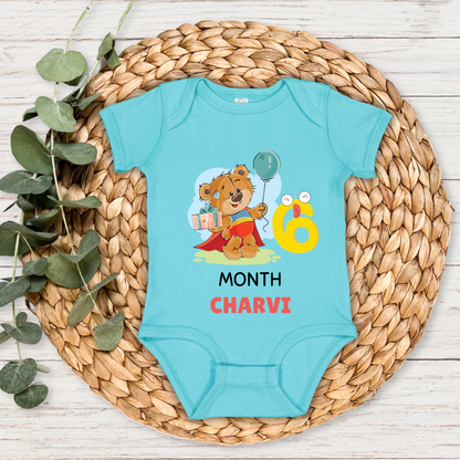 Teddy Six Month Milestone With Custom Baby Name - Romper