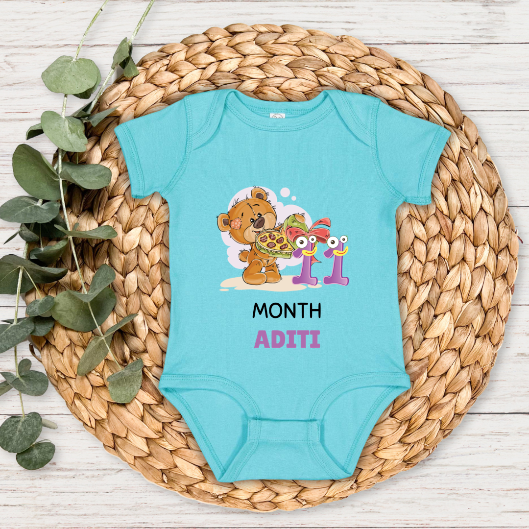 Teddy Eleven Month Milestone With Custom Baby Name - Romper
