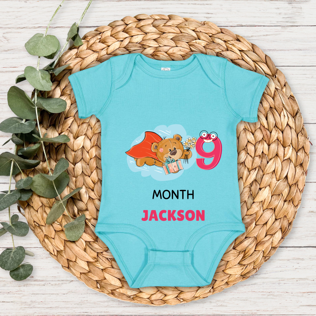 Teddy Nine Month Milestone With Custom Baby Name - Romper
