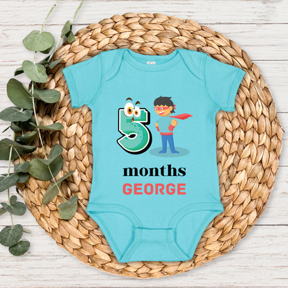 Superhero Five Month Milestone With Custom Baby Name - Romper
