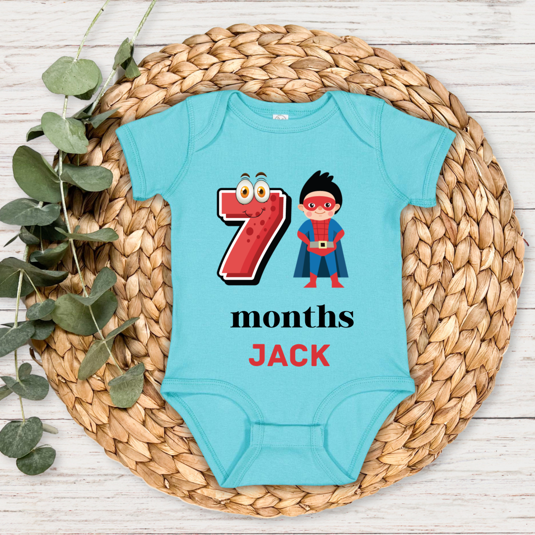 Superhero Seven Month Milestone With Custom Baby Name - Romper
