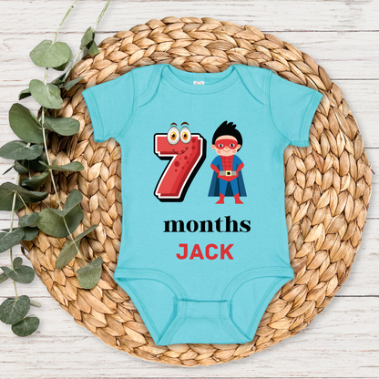 Superhero Seven Month Milestone With Custom Baby Name - Romper
