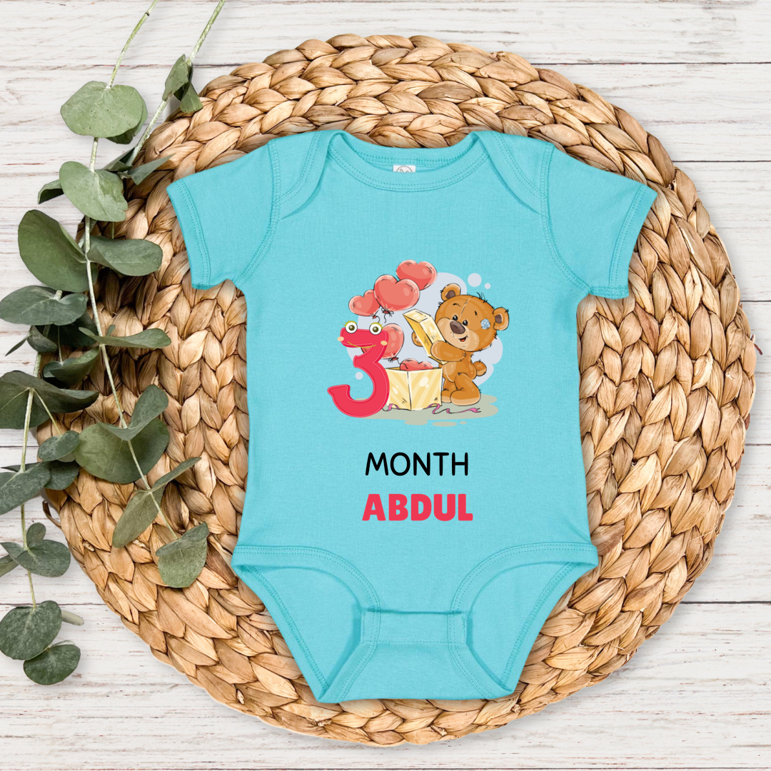 Teddy Three Month Milestone With Custom Baby Name - Romper