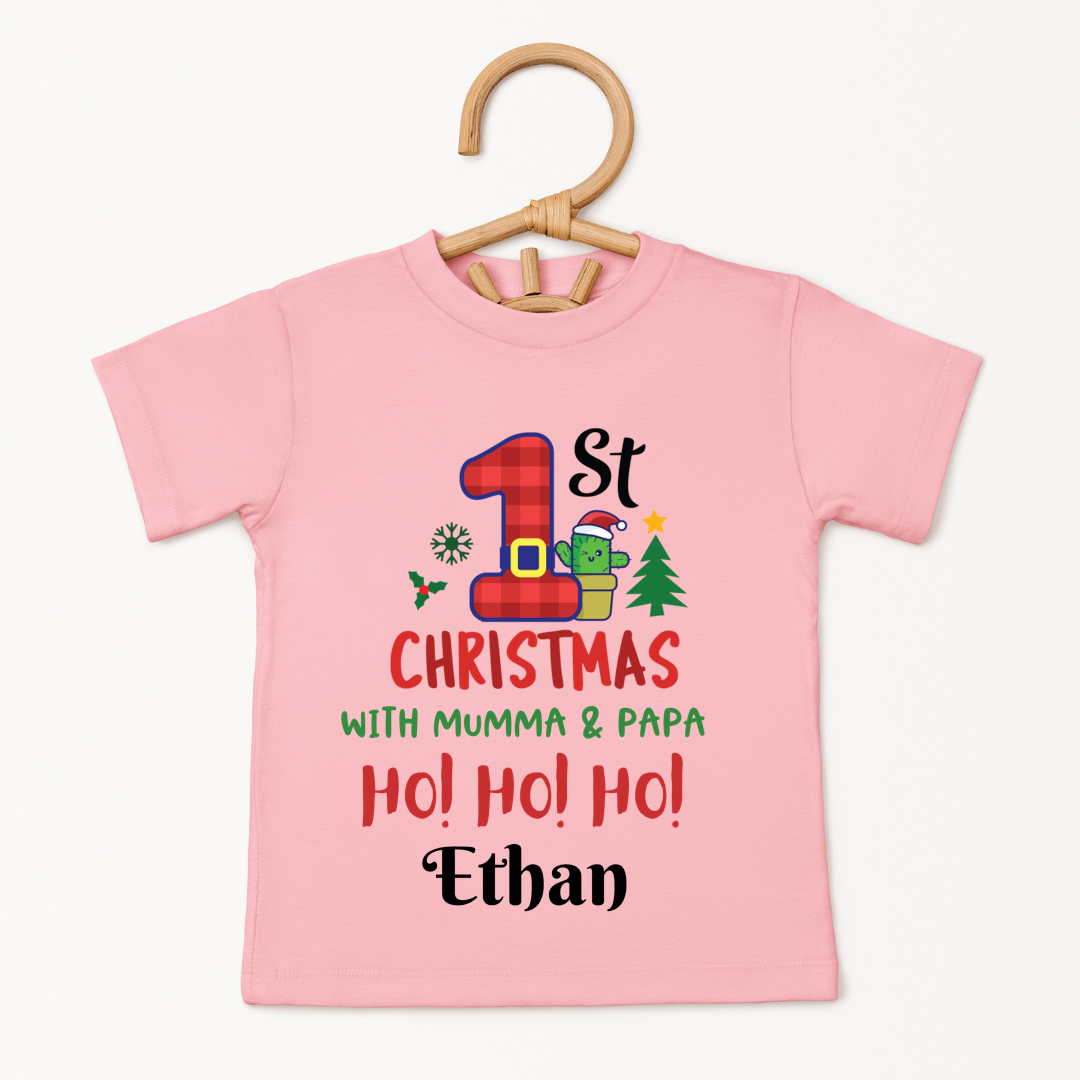 1st Christmas With Mama & Papa - Custom Kids Tee