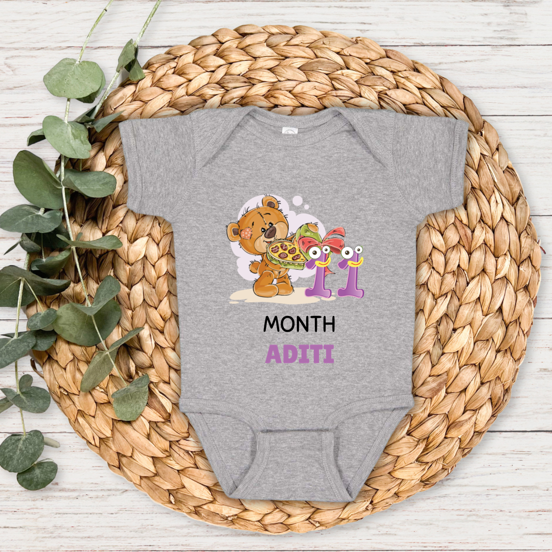 Teddy Eleven Month Milestone With Custom Baby Name - Romper