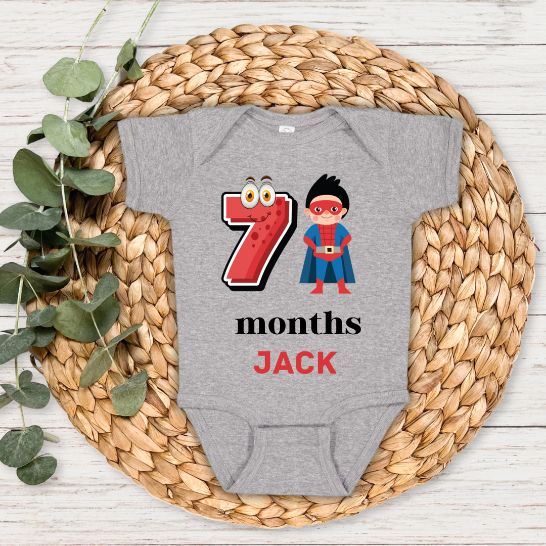 Superhero Seven Month Milestone With Custom Baby Name - Romper