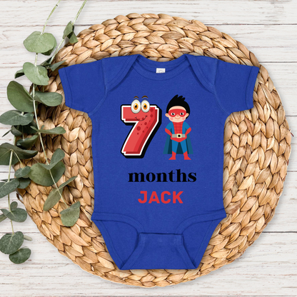 Superhero Seven Month Milestone With Custom Baby Name - Romper