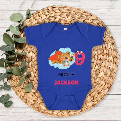 Teddy Nine Month Milestone With Custom Baby Name - Romper