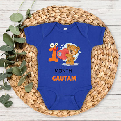 Teddy One Month Milestone With Custom Baby Name - Romper