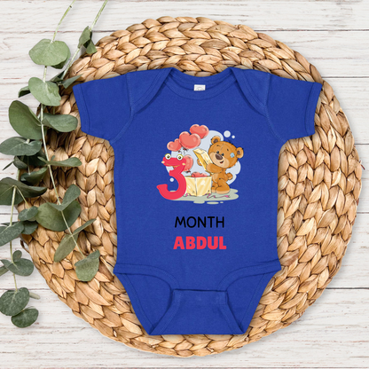 Teddy Three Month Milestone With Custom Baby Name - Romper