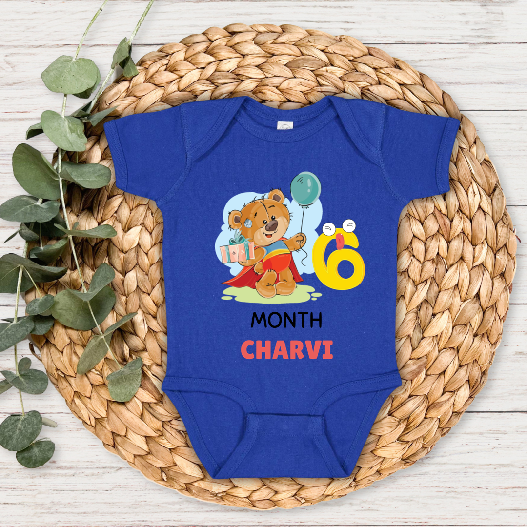 Teddy Six Month Milestone With Custom Baby Name - Romper