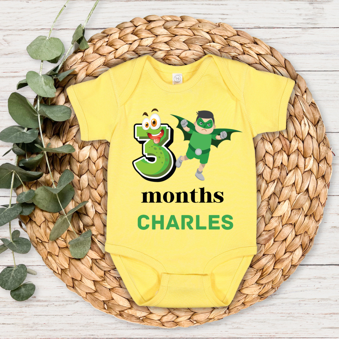 Superhero Three Month Milestone With Custom Baby Name - Romper