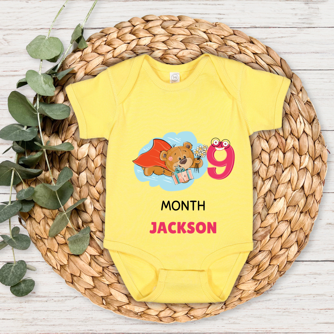 Teddy Nine Month Milestone With Custom Baby Name - Romper