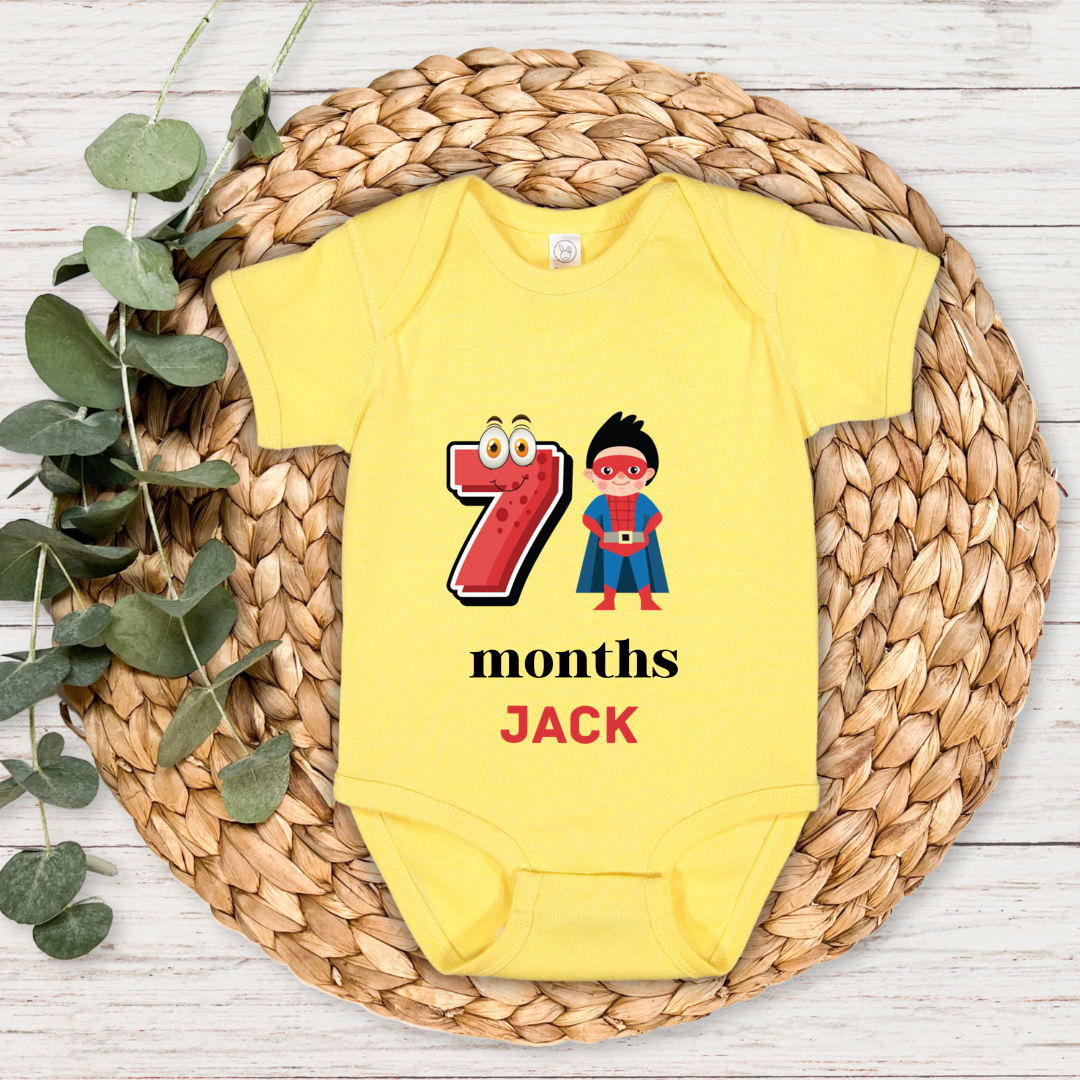 Superhero Seven Month Milestone With Custom Baby Name - Romper