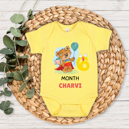 Teddy Six Month Milestone With Custom Baby Name - Romper