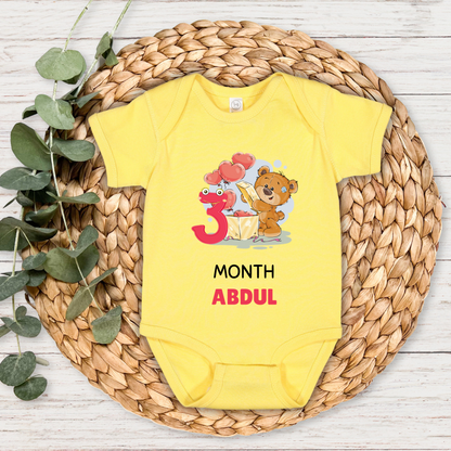 Teddy Three Month Milestone With Custom Baby Name - Romper