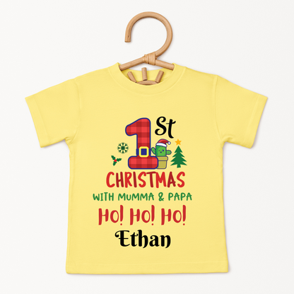 1st Christmas With Mama & Papa - Custom Kids Tee